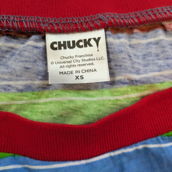 Spirit Chucky Costume with Blue Dress and Red Accents - Picture 3 of 5